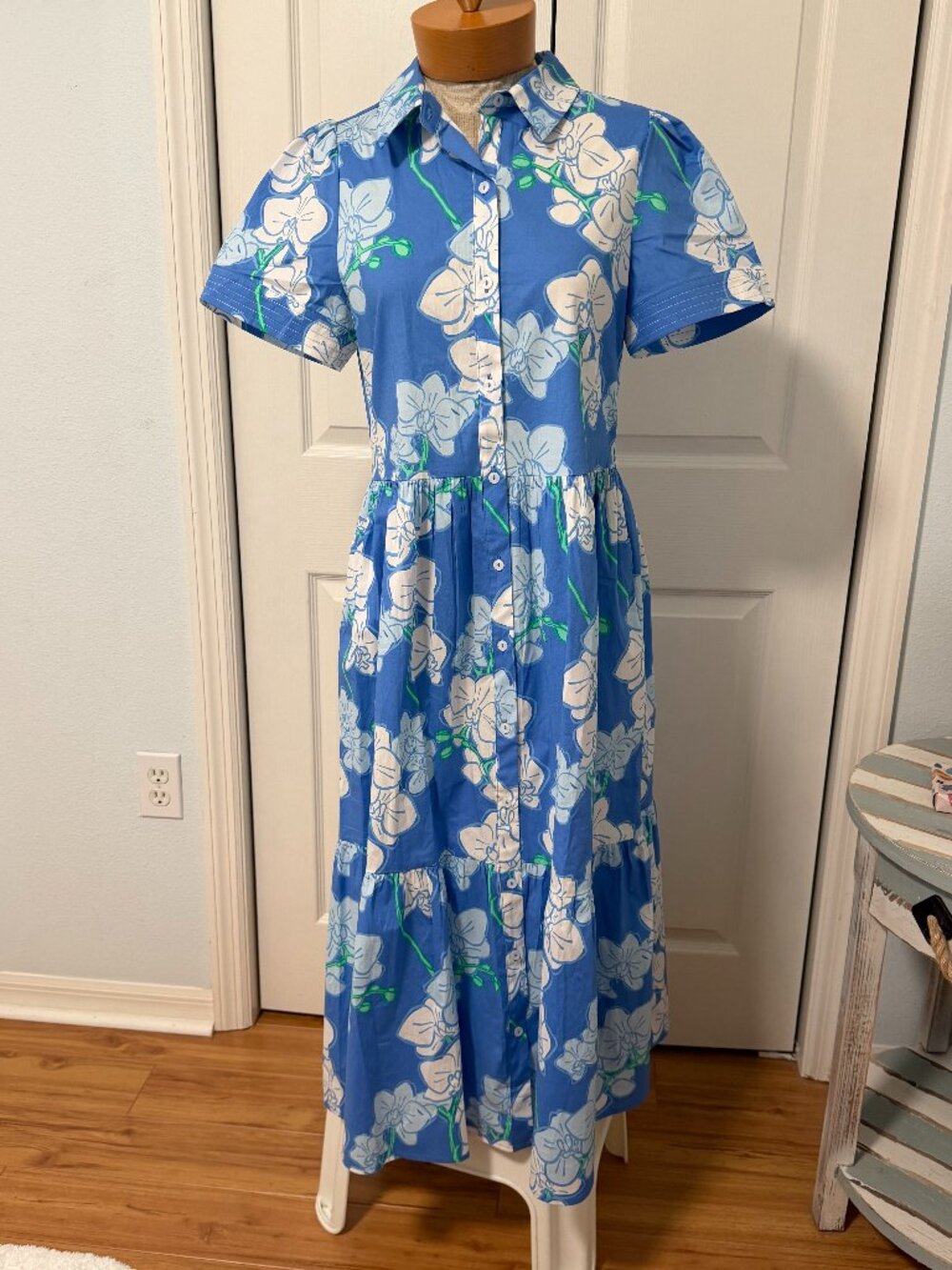 NWT Mary Square Sz SMALL The Jema Orchid Reverie Maxi Dress Blue Pockets